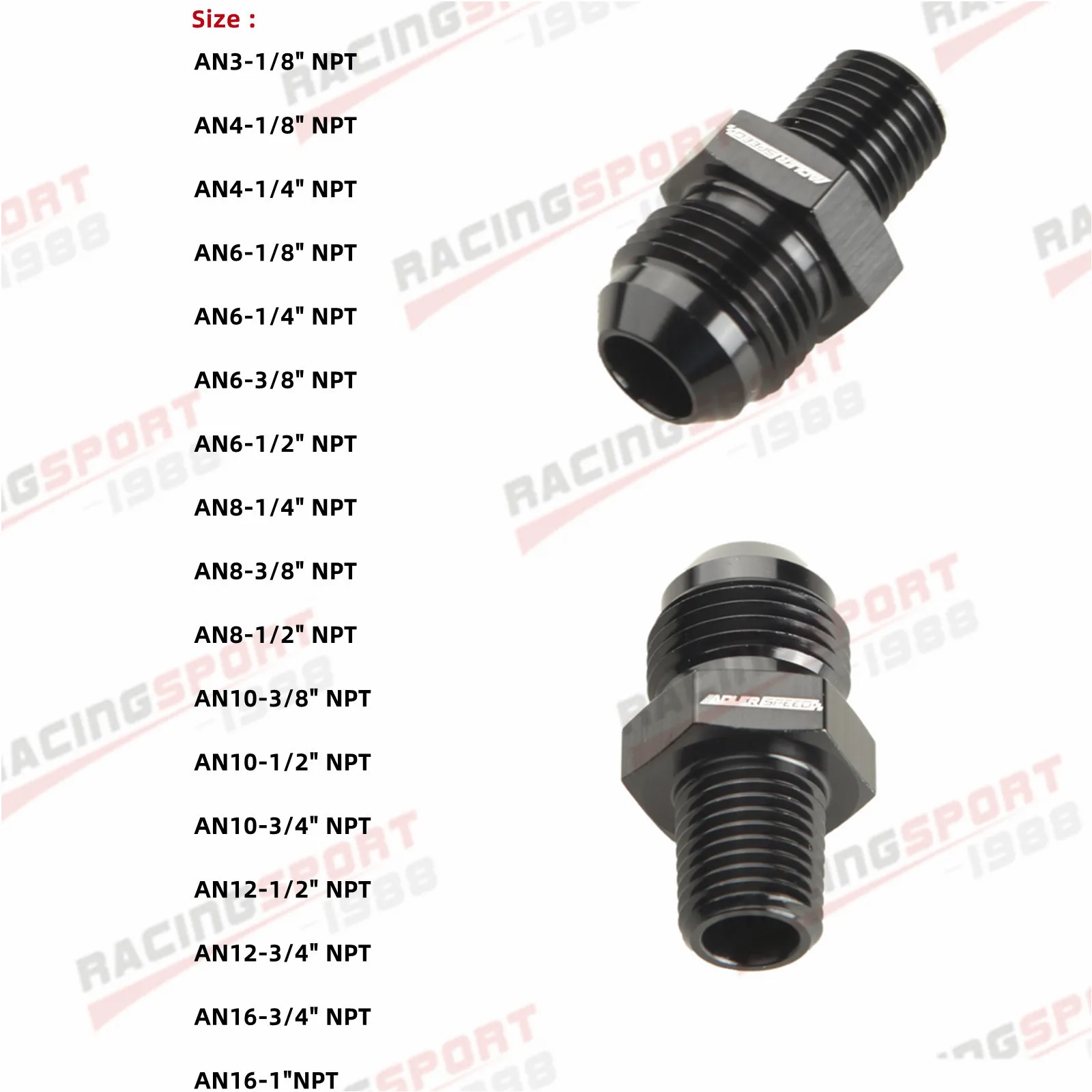 8AN Female Flare Swivel To 1/4 NPT Pipe Male Adapter Fitting Union Straight Aluminum Black