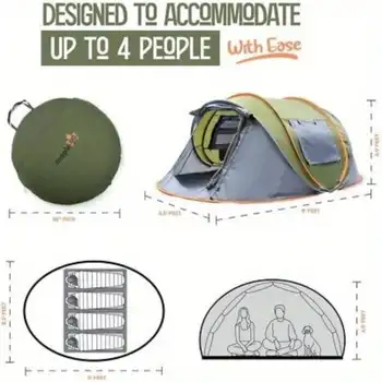 Camping Tent - 4-Person Easy Pop Up Tent with 2 Doors - UPF50+ Waterproof 2
