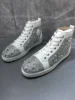 2025 New Silver Couples High Top Casual Shoes Round Toe Flat Strap Rivets Decorated Men's Women's Sports Shoe Women Single Shoes 1