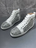 2025 New Silver Couples High Top Casual Shoes Round Toe Flat Strap Rivets Decorated Men's Women's Sports Shoe Women Single Shoes 1