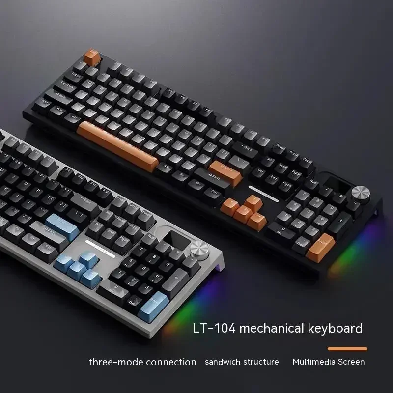 LANGTU LT104 기계식 키보드 트라이 모드 무선 다기능 손잡이 RGB 핫 스왑 스마트 스크린 맞춤형 게임 키보드 Pc 게이머