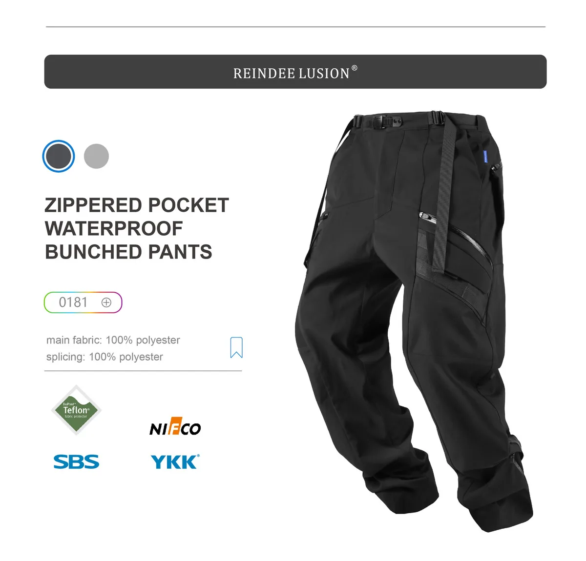 Reindee Lusion 22aw zippered pocket waterproof bunched pants molle multipocket cargo techwear gorpcore