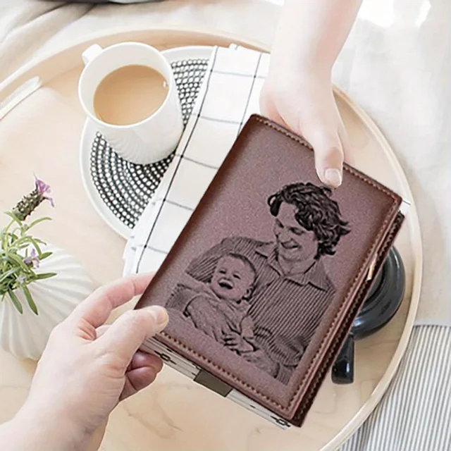 Personalized Wallets Men Birthday Custom Photo Monogram Wallet with Picture Engraved Gifts for Dad Husband BF Photo Gift for Him 5
