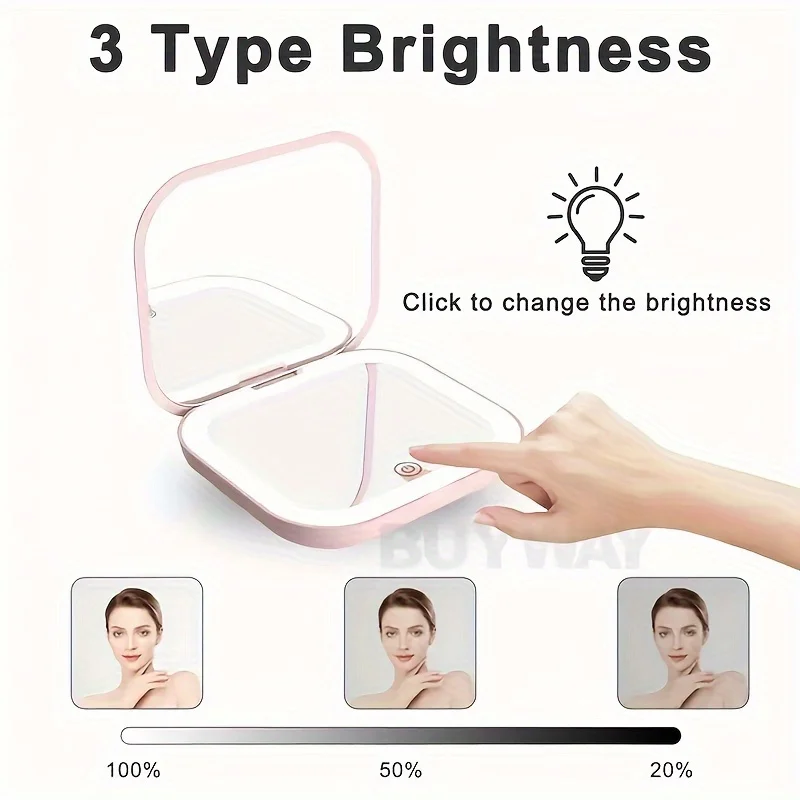 조명과 미니 화장대 메이크업 거울 여행 접이식 휴대용 휴대용 LED 소형 포켓 화장품 거울 2X 돋보기 선물