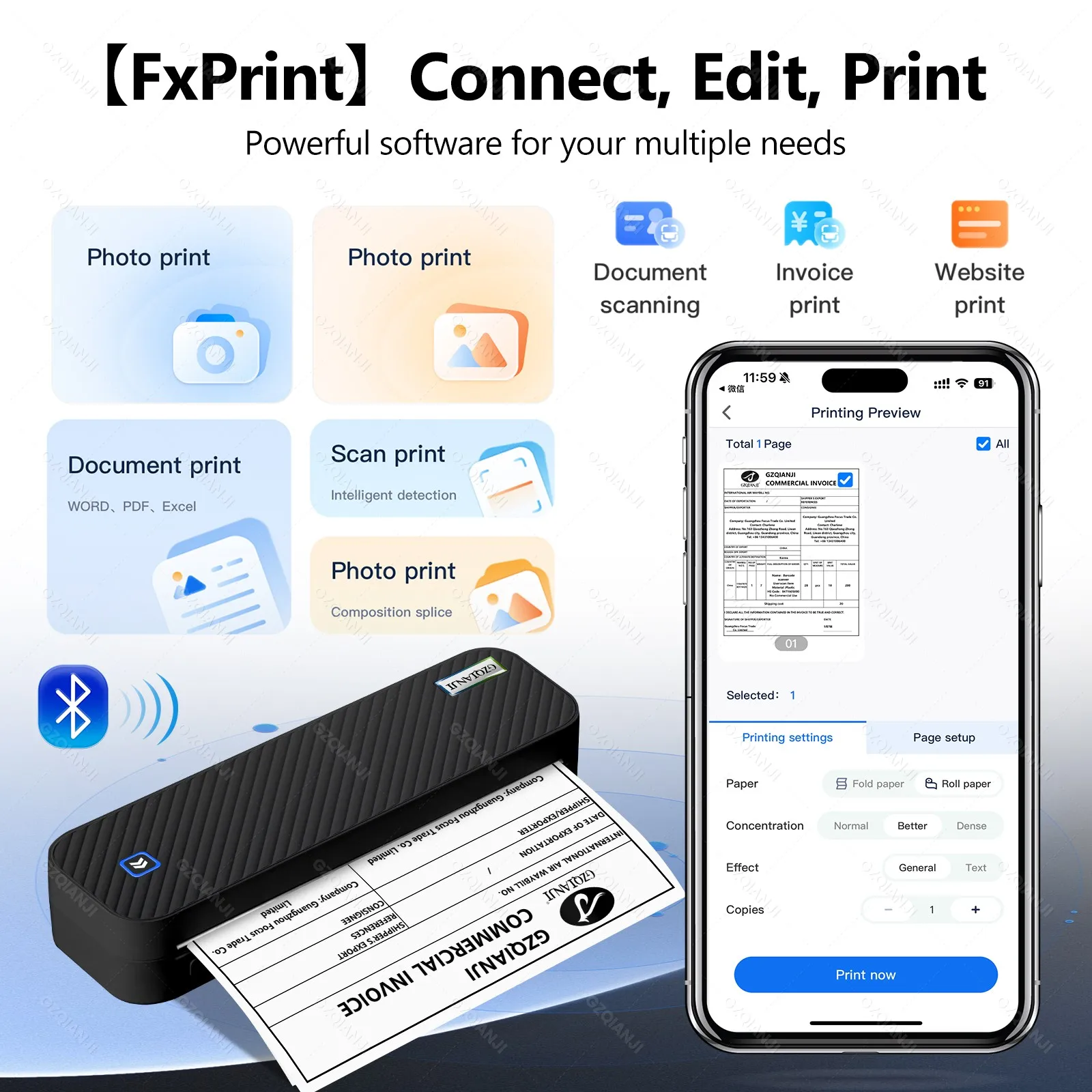 300dpi A4 Thermal Photo Printer Portable Bluetooth Wireless Machine Maker For Print Pattern PDF Document Domestic Commercial USE - 4