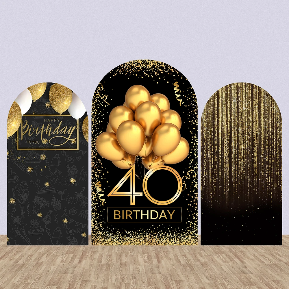 

Custom 40th 50th Birthday Arch Chiara Backdrops Black Glitter Gold Background Party Decoration