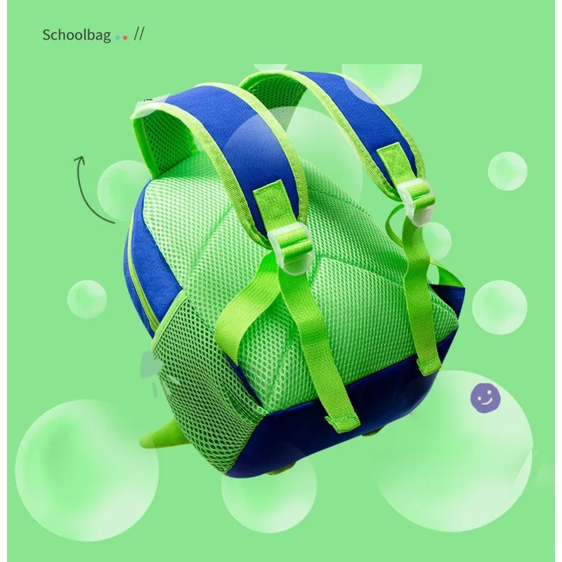 Waterproof 3D Dinosaur Schoolbag para crianças, mochila, fecho de zíper, nome personalizado, azul, verde, personalizado