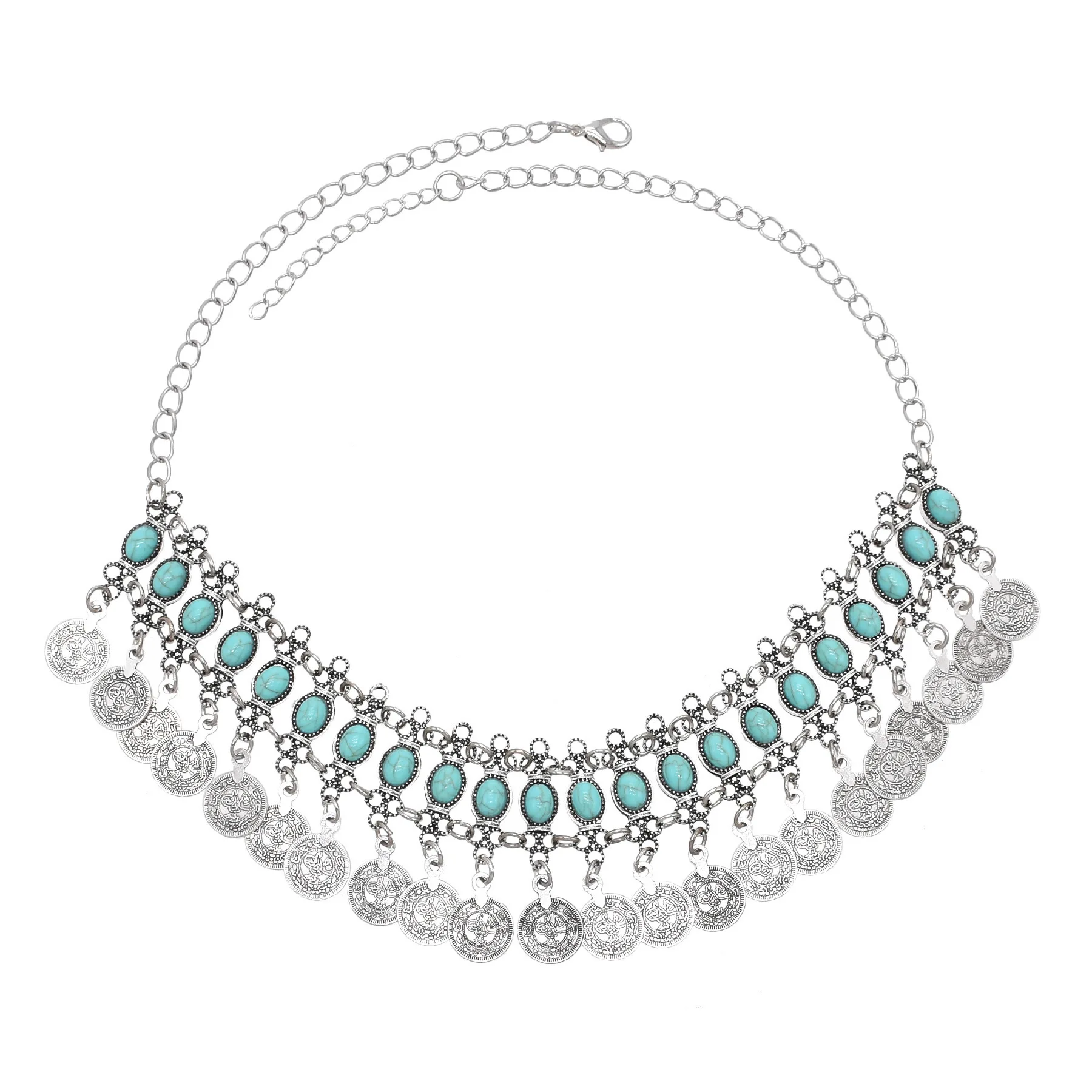 تاج جبين فضي بعملات متدلية وأحجار ملونة – تصميم تر...