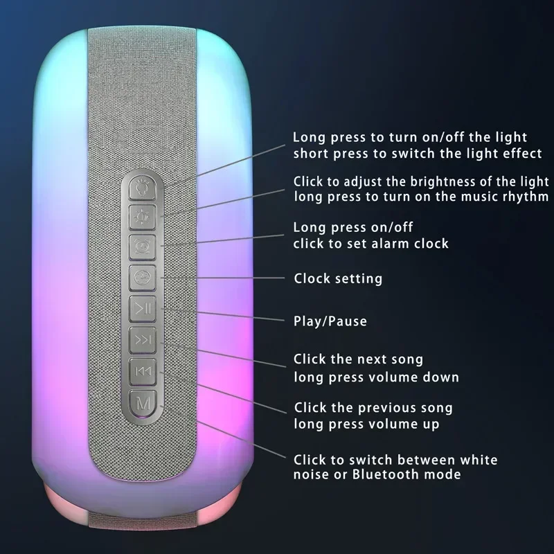 

Speaker App Control LED Night Light Lamp Alarm Clock Portable Wireless Loudspeaker Music HiFi Stereo Sound Subwoofer Bluetooth