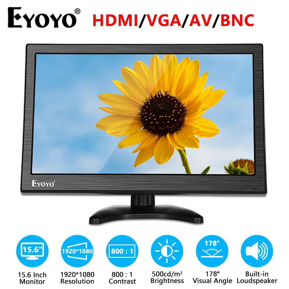 Eyoyo 15.6 ''Monitor Schermo Ips Display Hdmi 1920X1080 Av/Vga/Bnc/Usb Porta Hdmi 178 ° Con Telecomando Monitor Fhd Per Pc Cctv
