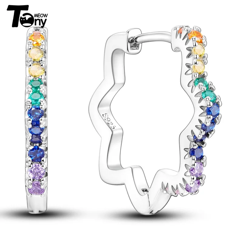925 Sterling Silver Hoop Earrings For Women Star Moon Paint Feather Musical Note Colorful Zircon Fashion Earrings Women Gift
