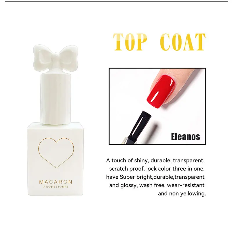 Eleanos 15ML Base No Wipe Top Coat UV Gel Colorful Gel Nail Polish Semi Permanent Soak Off UV LED Nail Art Manicure Nail Varnish 3