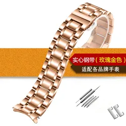 Stainless Steel Flat Curved End Strap - Versatile Watchband - 19mm (Rose gold)