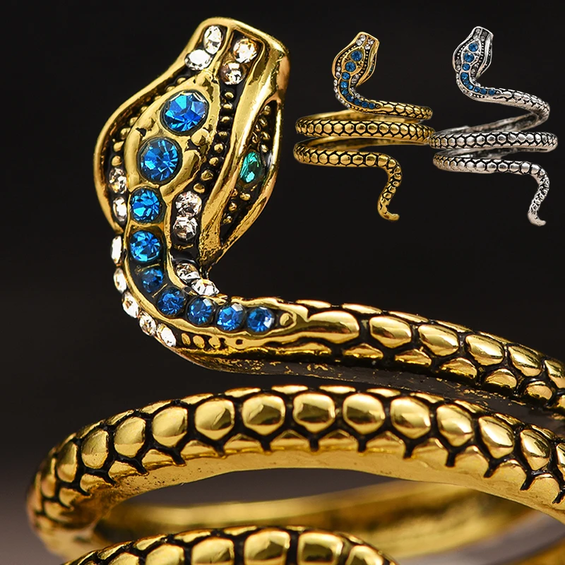 2023 Golden Snake Ring Blue Rhinestone Python Rings for Women Ring ...