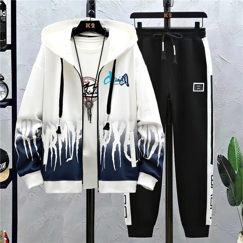 

New Men Tracksuits 2 Piece Sweat Suits Mens Set Zipper Cardigan Printing Sweatshirts Sweatpants Sets Sports Clothing