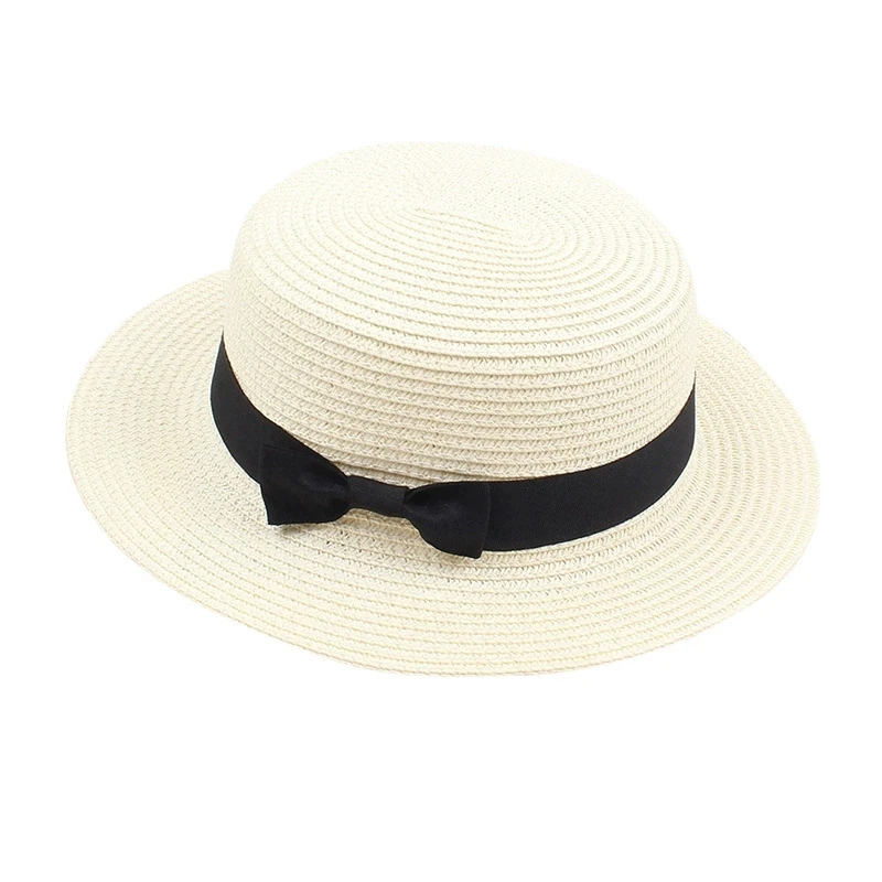 Women's British-Style Summer Hat Simple Small-Brimmed Straw Hat Korean-Style Bow-Knot Flat-Top Sun Hat Popular Women's Straw Hat