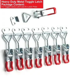 Adjustable Metal Toggle Latch Set - Quick Release Clamps with Anti-Slip Grip (8 Pack) (Red)