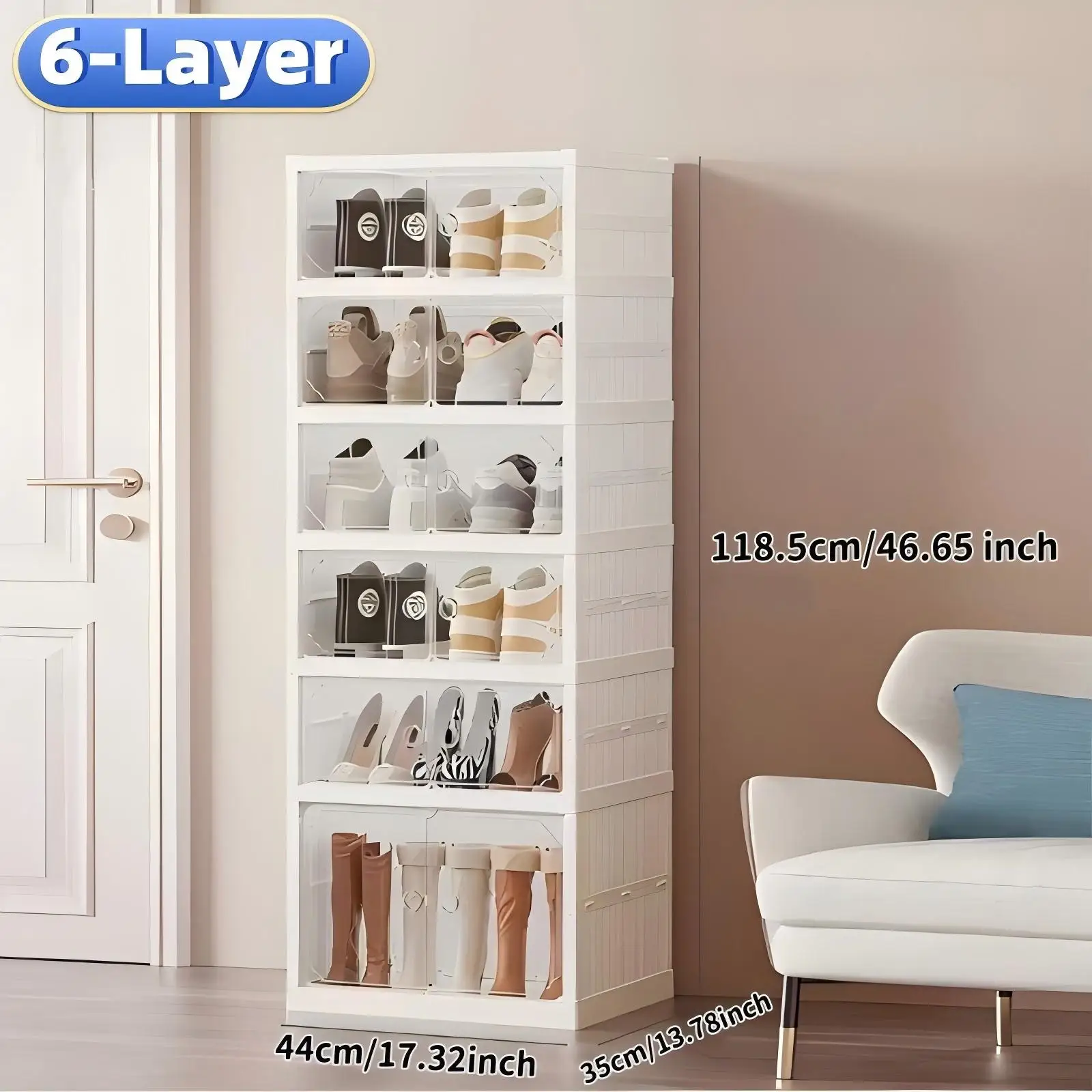 Widening Shoe Cabinet Transparent Heightening Shoes Box Thickened Foldable Sneaker Shoe Organizers Dustproof 12-grid Shoes Bins shoe organizer shoe cabinet