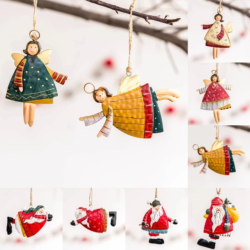 Christmas Pendant Metal Painted Santa Claus Xmas Tree Drop Ornaments Decorations for Home Kids Toys Gift Xmas New Year