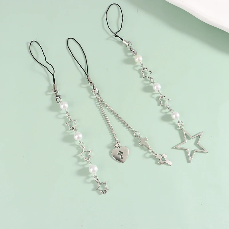 Cordón de teléfono minimalista de moda, Correa colgante de Cruz de corazón de estrella linda, accesorios de dijes