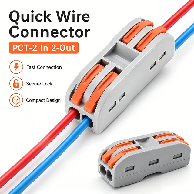 10 PCS PCT Quick Wire Connector Push-in Terminal 2in 2Out Splitter  Plug-in Parallel Electrical Connector for Wire Joints 1