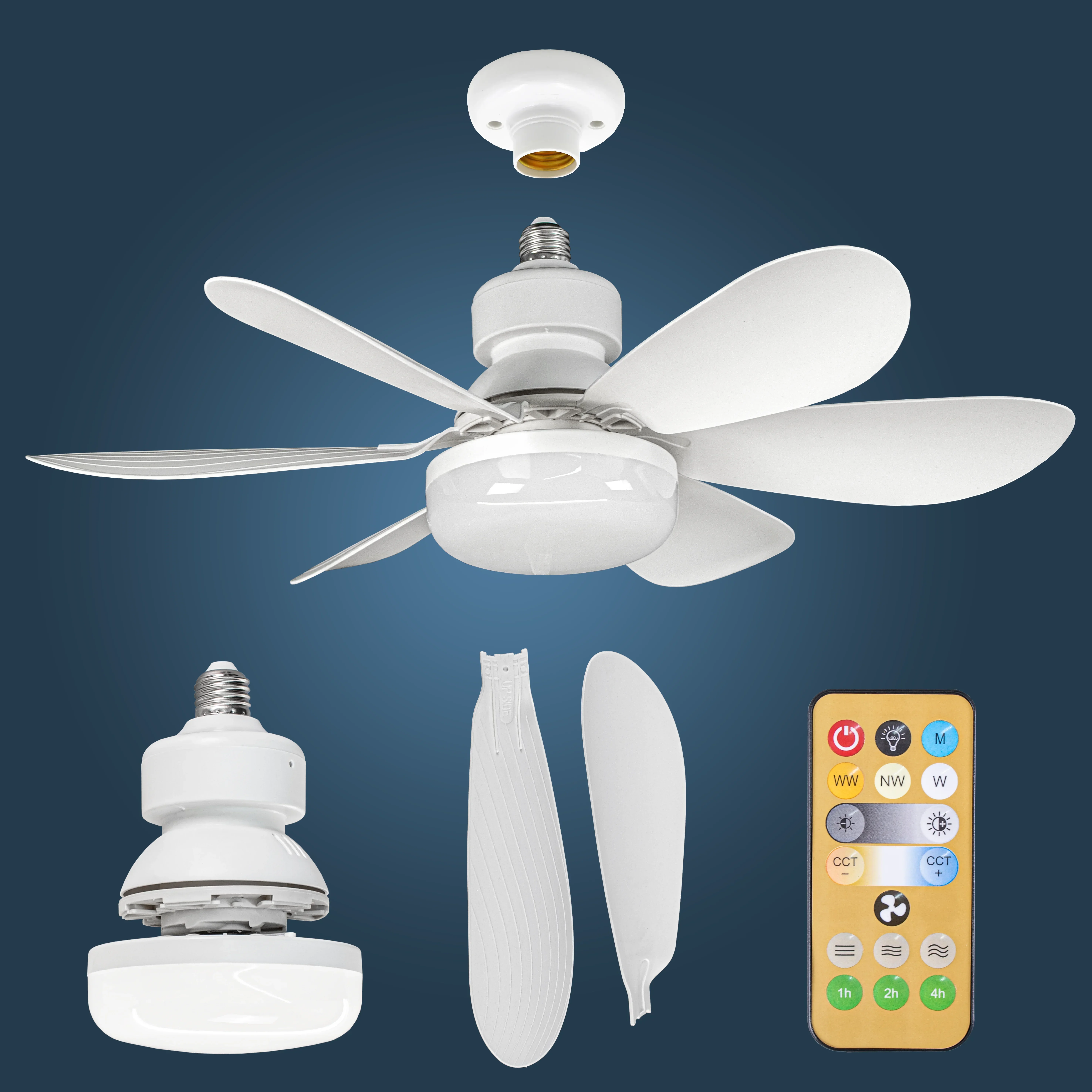 Dimmable light Color temperature Modern ceiling Mount Remote Control smart E27 Led Ceiling Fan Light 4