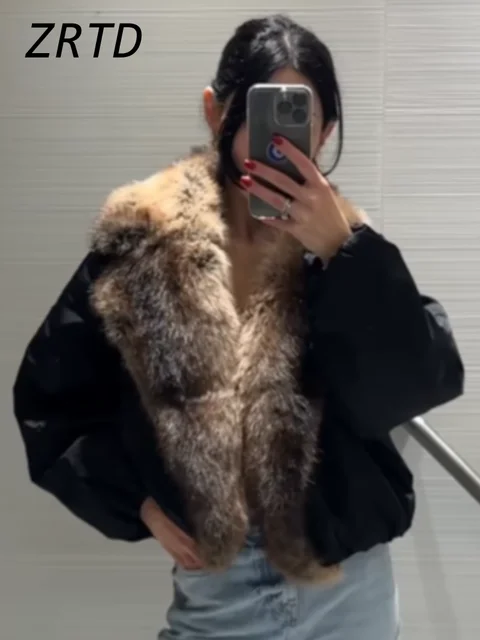 Street Faux Fur Patchwork Cropped Coats Women Loose Lapel Full Sleeve Pockets Warm Jackets 2025 Winter Lady Fashion Outwear 3