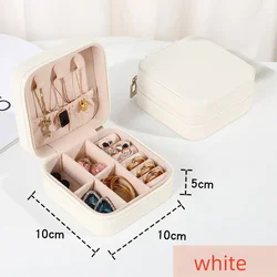 Compact Jewelry Organizer: Portable PU Leather Storage Box for Earrings, Necklaces, and Rings (WHITE)