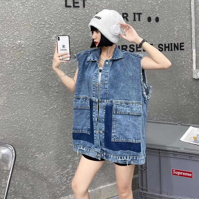 

Женский джинсовый жилет с большими карманами, свободная универсальная куртка без рукавов, модель Z1012 в Корейском стиле на весну и осень