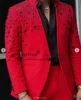 Sparkly Stone Crystals Tuxedo Men Suits Stand Collar Groom Wedding Male Prom Blazers Customized 2 Pieces Sets trajes para hombre 1