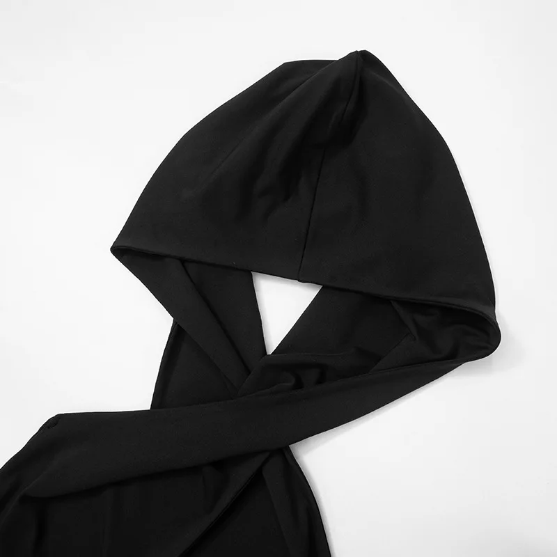 Women Solid Black Hooded Backless Slim Jumpsuit Spring 2024 Fashion Sleeveless Sexy Spicy Girls Flare Rompers Hipster Streetwear