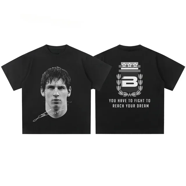Cristiano Ronaldo Neymar Lionel Messi Football Superstar Portrait Printed Tee Men Women Cotton Loose Casual Short Sleeve Tshirt 6
