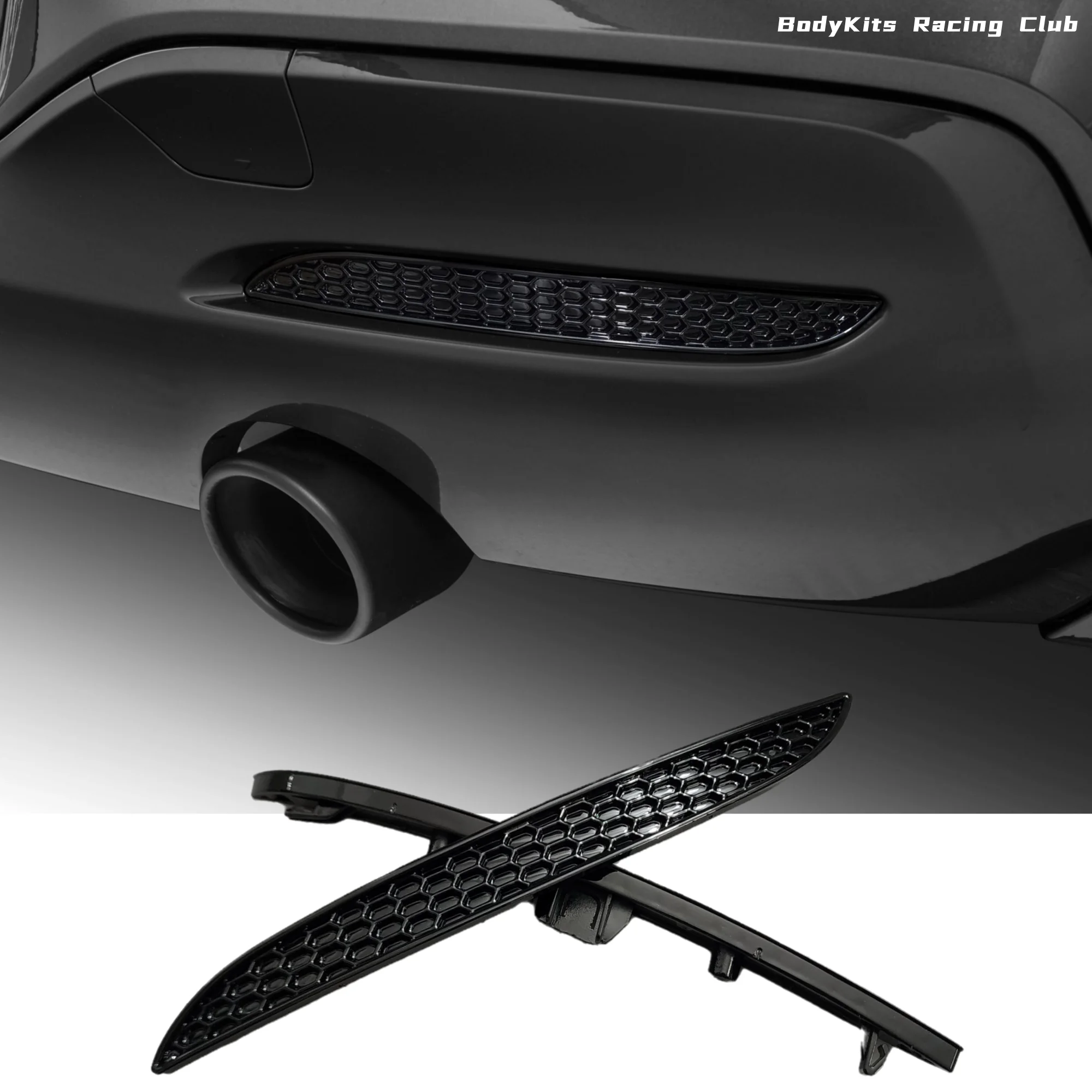 Gloss Black Rear Bumper Reflector Insert Set Honeycomb For BMW 1