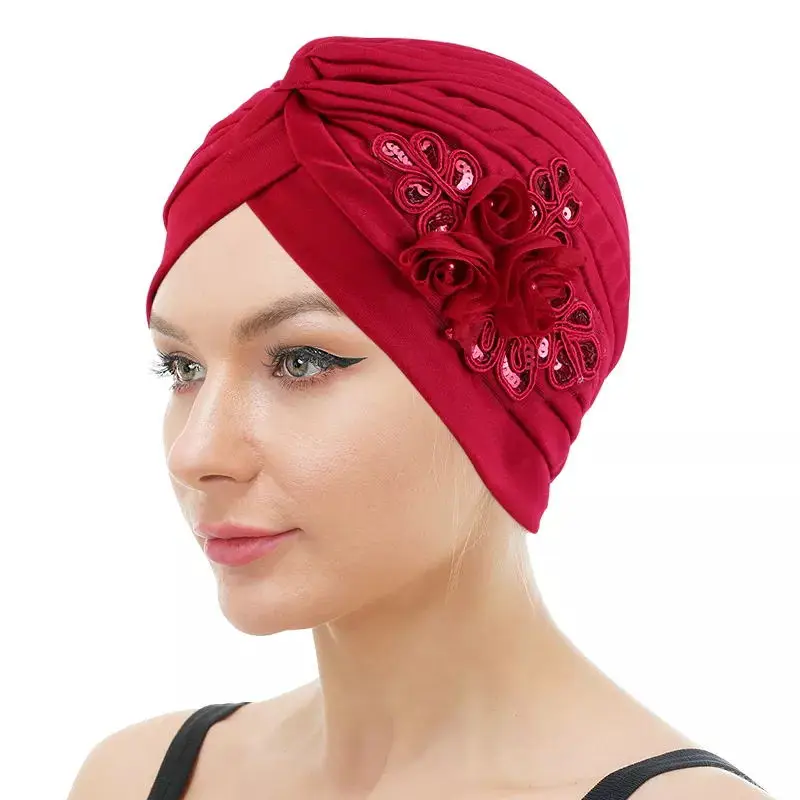 New sequin flower turban Elegant Muslim Beanie Head wrap Chemo Cap for Hair loss Lady Turbante women islamic inner hijab caps new muslim women stretch sleep chemo hat beanie sleep turban headwear cap head wrap for cancer hair loss accessories turbante