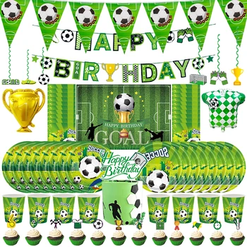 Decorazione per feste di compleanno di calcio Toppers per torte Scatola di caramelle Stoviglie Piatto di bicchieri di carta Palloncino da calcio per decorazioni per feste per bambini 1