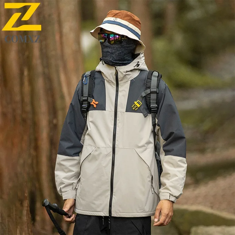 COMXZ 2025 Winter New Couple Gathered Sleeve Seam Fleece Lined Jacket Versatile Workwear Outdoor Waterproof Big Size Plush Coat