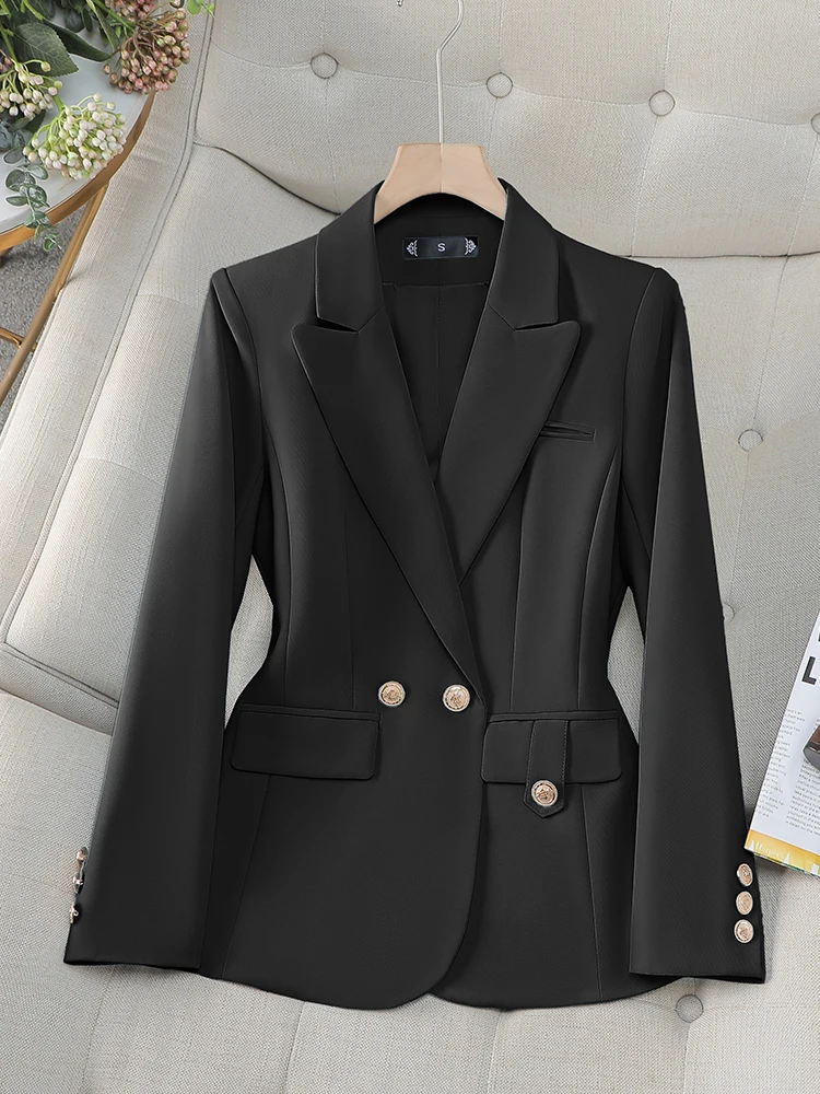 ZJYT Fashion Spring Notched Blazers Mujer Women Office Work Jacket Coat Plus Size Long Sleeve Blue Casual Daily Veste Femme