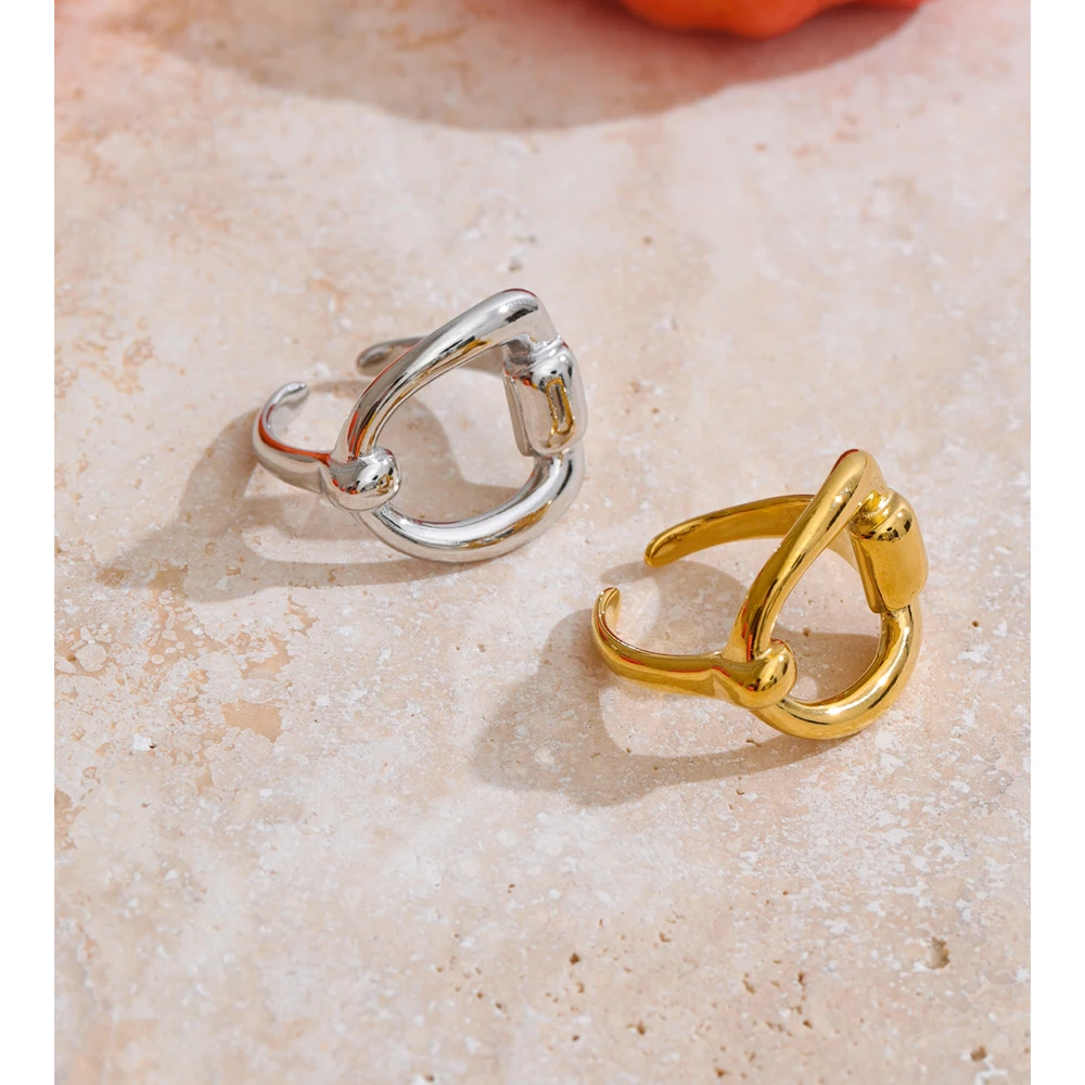 Yhpup Minimalist Stainless Steel Metal Letter D Open Ring