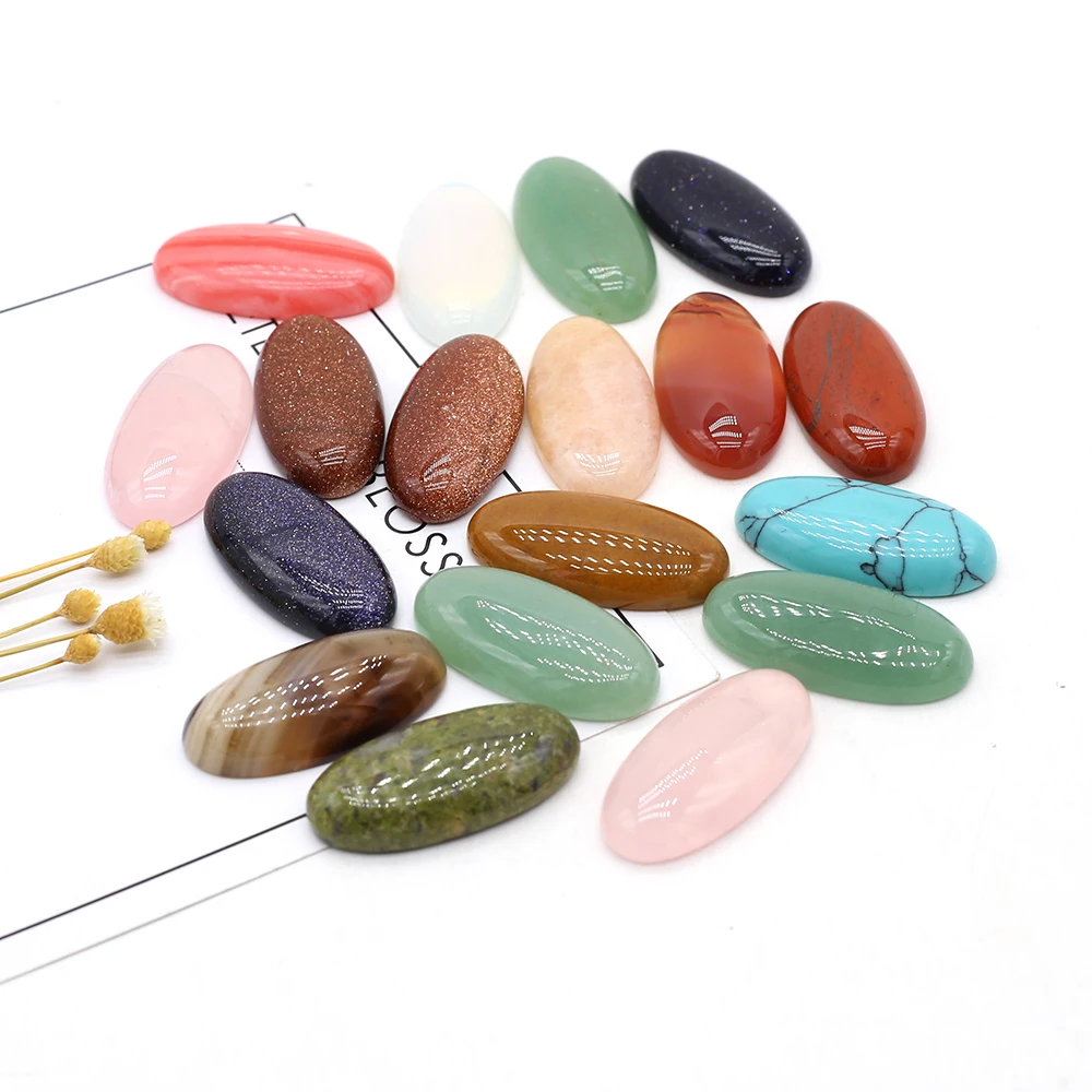 

5pcs Natural Oval Agate Rose Quartzs Tiger Eye Stone Cabochon Beads for Women Jewelry Making DIY Ring Earrings Size 15x30mm