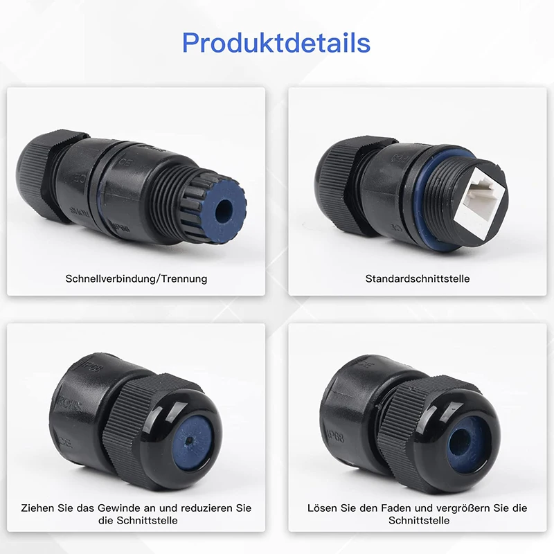 RJ45 Coupler Ethernet LAN IP68 Cable Wire Connector M25 Gland No Shielded Cable for Outdoor LED Equipment Underwater