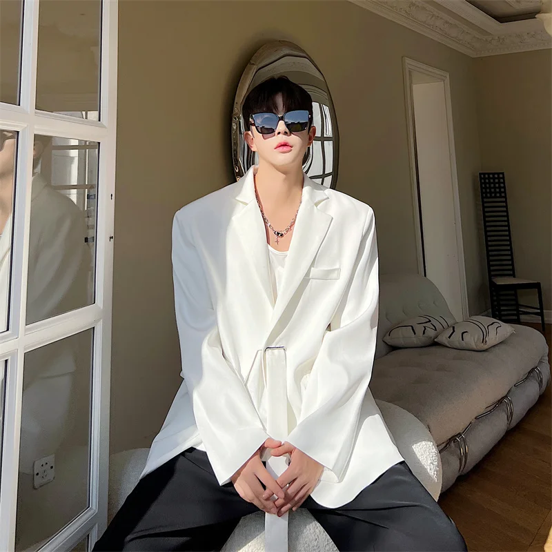 Senior Ribbon Design Men Smart Business Blazer Coat Handsome Luxury Banquet Korean Jacket Party Wedding Club Dinner Streetwear