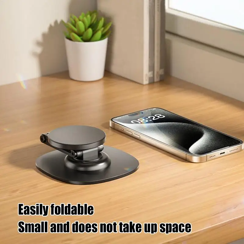 Cell Phone Desk Stand Magnetic Desktop Phone Holder Mount Adjustable Height Foldable Metal Bracket Cradle 360 Degree Rotating