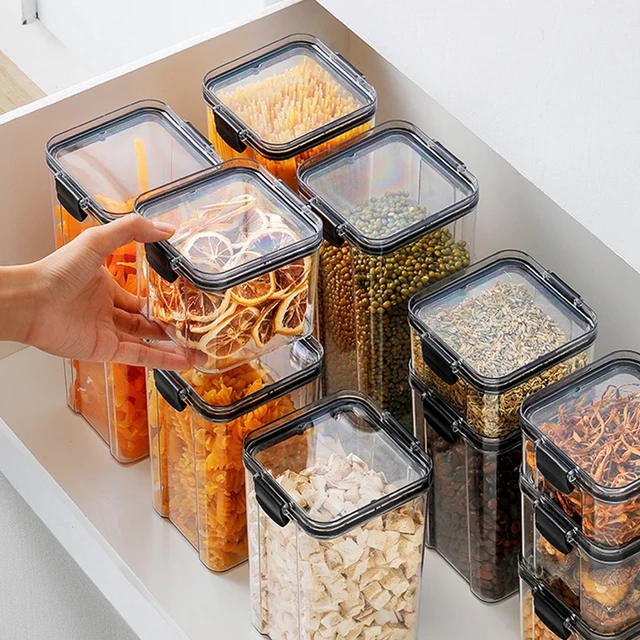 Plastic Spice Storage Box With Lid Seasoning Cereals Food Container Kitchen  Refrigerator Crisper Food Storage Organization - AliExpress