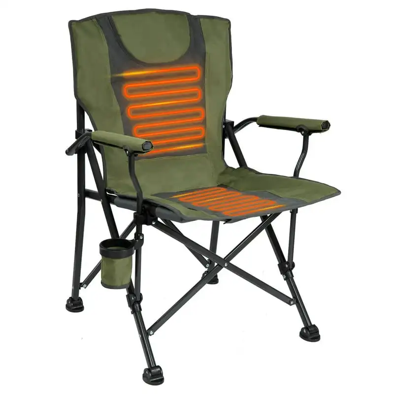 

Luxury Heated Portable Camp Chair - Green/Grey - Great for Camping, Sports and the Beach