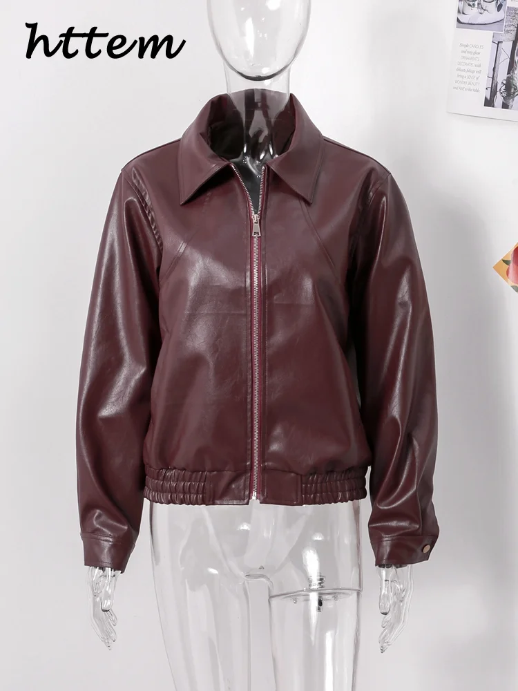 Fashion Zipper Short Leather Jackets Women Loose Lapel Long Sleeve Spliced Cropped Coats 2024 Autumn Lady Solid Y2k Streetwear 6