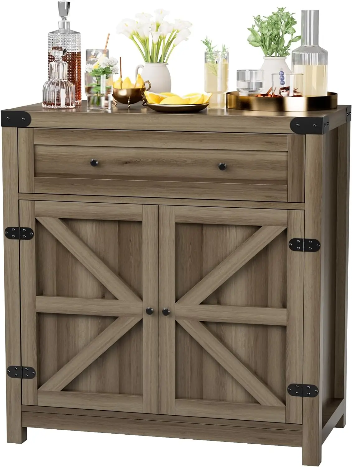 

Coffee Bar Cabinet Farmhouse Kitchen Sideboard Buffet Cabinet with Drawer and Adjustable Shelf Barn Door Storage Cabinet