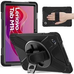 Rugged Anti - Drop Tablet Case with Rotating Stand and Hand Strap for Lenovo Tab M11 2024 (Dark Night Black)