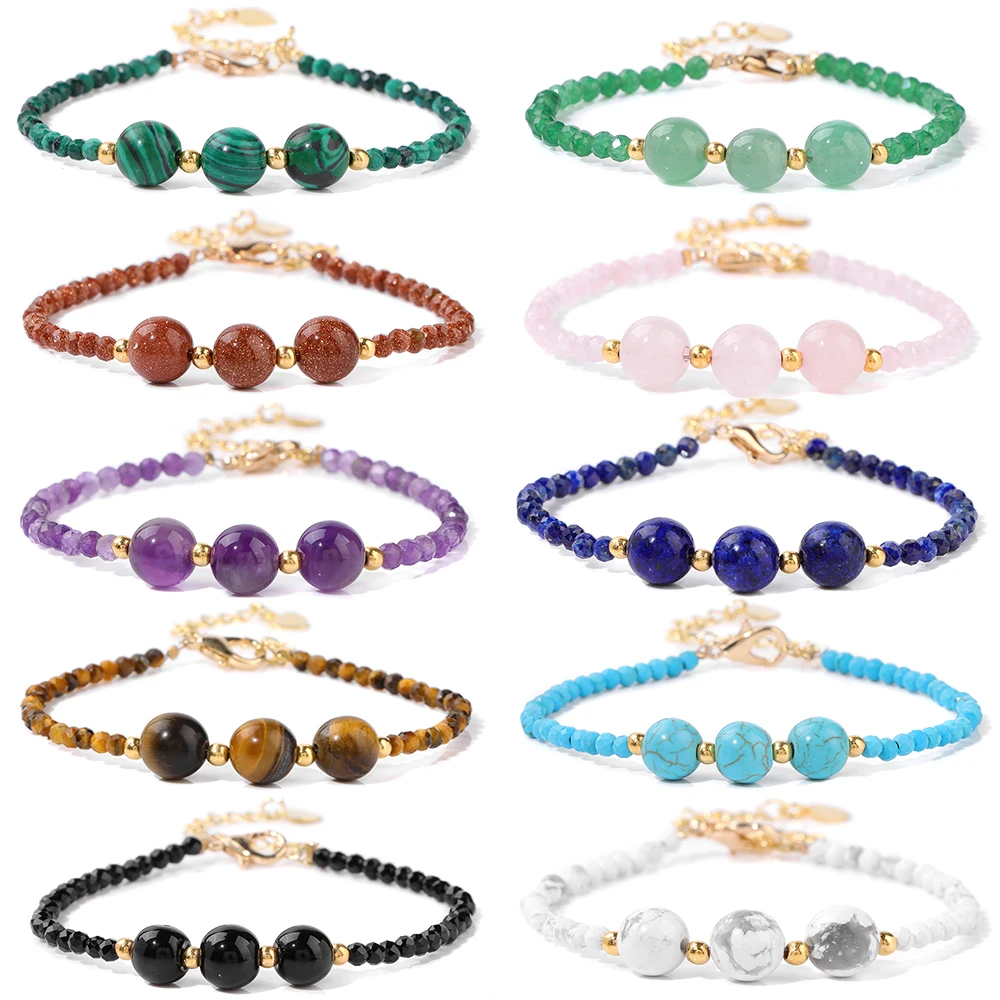 3mm Faceted Crystal Bracelet Malachite Amethysts Rose Quartzs Tiger Eye Nature Stone Beads Chain Bracelets For Women Jewelry