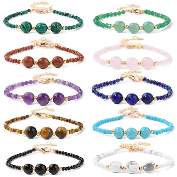 3mm Faceted Crystal Bracelet Malachite Amethysts Rose Quartzs Tiger Eye Nature Stone Beads Chain Bracelets For Women Jewelry