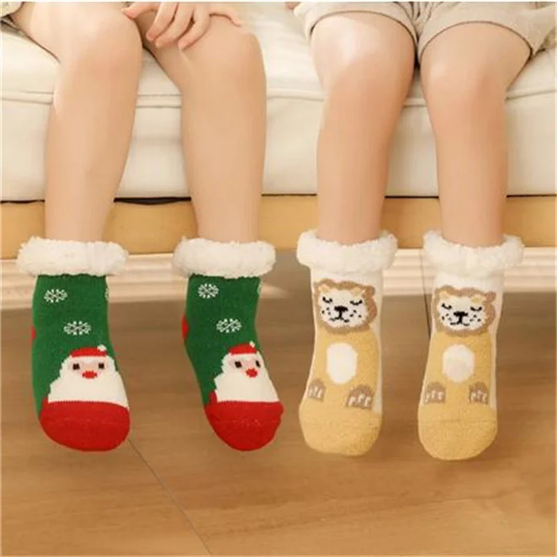 

Color cartoon Socks For Newborns Baby Anti-slip Child Plus Thick Terry Warm Winter Cute Christmas Socks For Kids 0-6Y A65